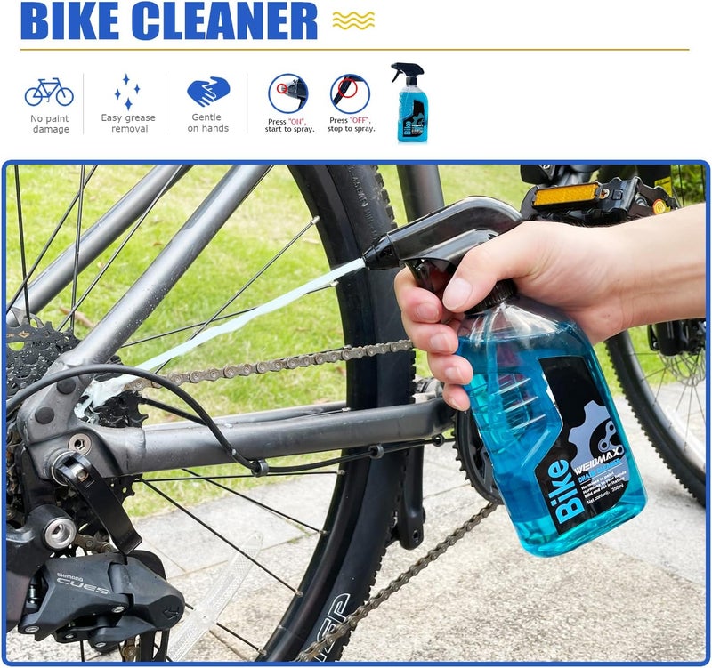 WEIDMAX 7 in 1 Bike Chain Cleaning Kit, Bike Chain Cleaner includes 350ml Degreaser Spray, 100ml Chain Lube, 4 Brushes & Towel, Bicycle Chain Cleaner for MTB/Road Bicycle - Image 2